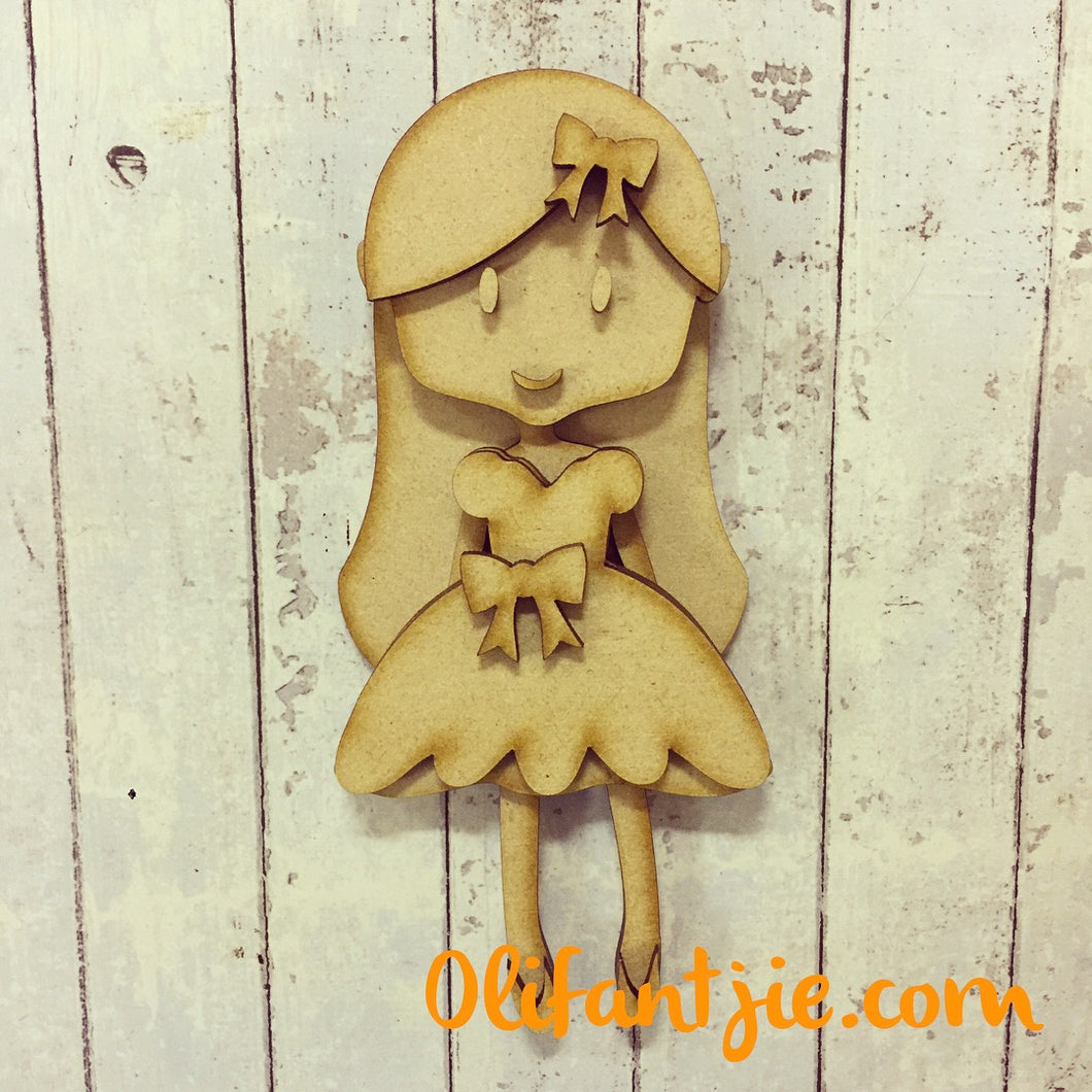 OL138 - MDF Party Dress Girl Figurine - Set 7 - Olifantjie - Wooden - MDF - Lasercut - Blank - Craft - Kit - Mixed Media - UK
