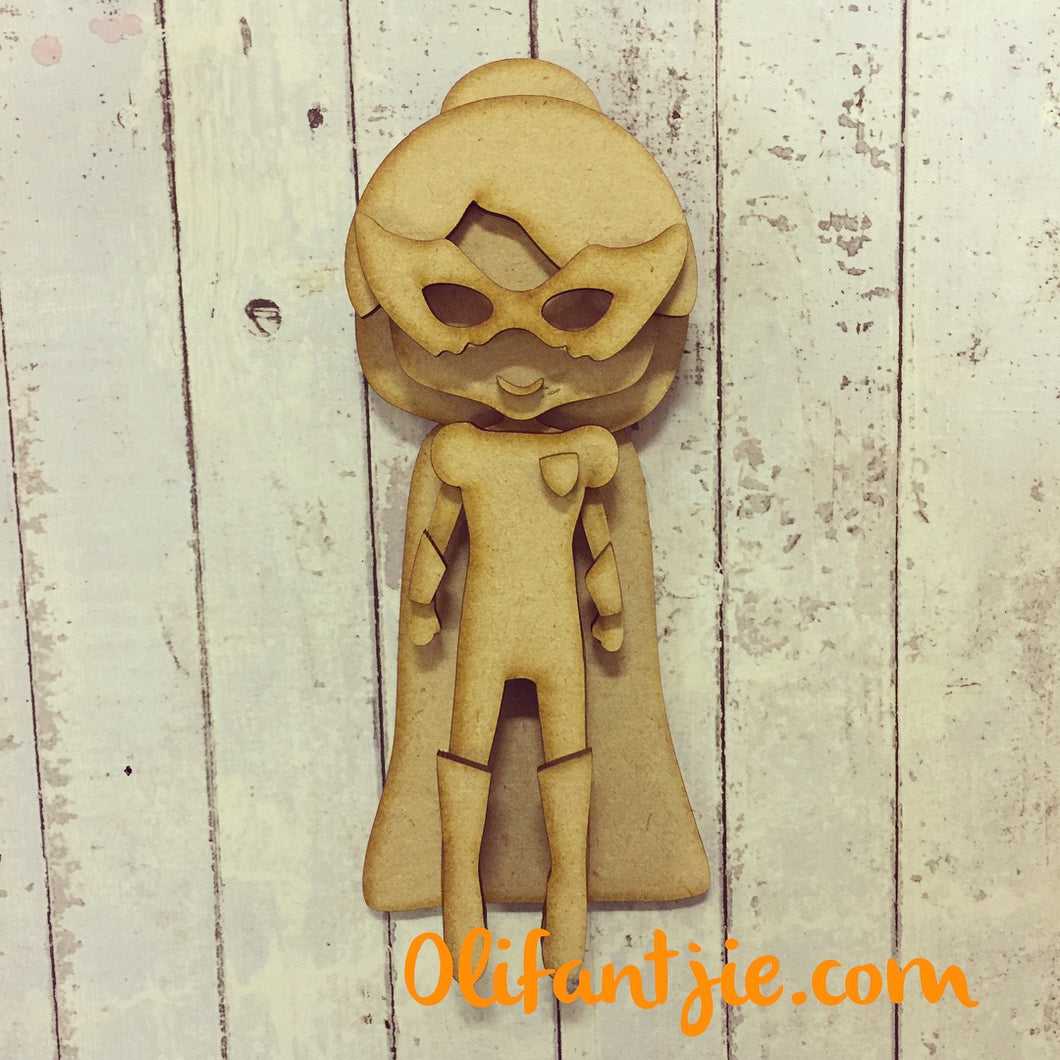 OL215 - MDF Super Girl Hero Figurine - Set 2 - Olifantjie - Wooden - MDF - Lasercut - Blank - Craft - Kit - Mixed Media - UK