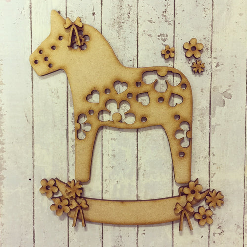 OL054 - MDF Dala Horse with Banner - Olifantjie - Wooden - MDF - Lasercut - Blank - Craft - Kit - Mixed Media - UK