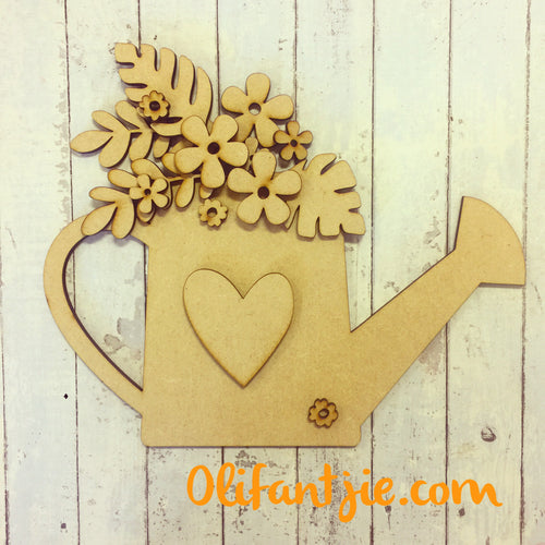 OL233 - MDF Watering Can with Flowers - Olifantjie - Wooden - MDF - Lasercut - Blank - Craft - Kit - Mixed Media - UK