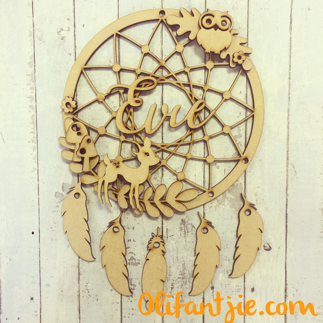 DC011 - MDF Woodland Dream Catcher - with Initial, Initials, Name or Wording - Olifantjie - Wooden - MDF - Lasercut - Blank - Craft - Kit - Mixed Media - UK
