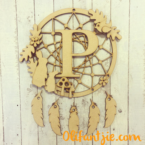 DC013 - MDF Bunnies Dream Catcher - with Initial, Initials, Name or Wording - Olifantjie - Wooden - MDF - Lasercut - Blank - Craft - Kit - Mixed Media - UK