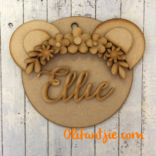 OL136 - MDF Panda Floral Ears Hanging - Olifantjie - Wooden - MDF - Lasercut - Blank - Craft - Kit - Mixed Media - UK