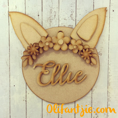 Sale OL087 - MDF Fox Floral Ears Hanging - Olifantjie - Wooden - MDF - Lasercut - Blank - Craft - Kit - Mixed Media - UK