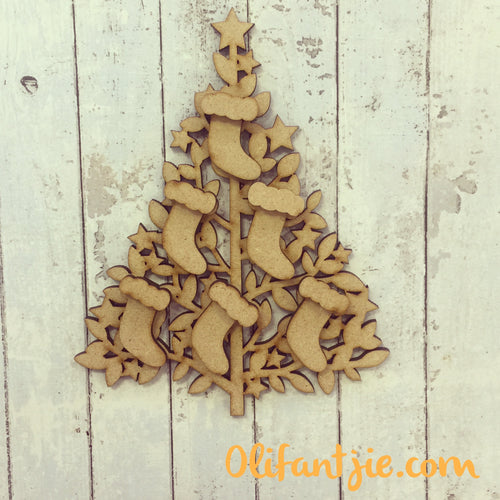CH006 - MDF Christmas Family Tree with Stockings - Olifantjie - Wooden - MDF - Lasercut - Blank - Craft - Kit - Mixed Media - UK