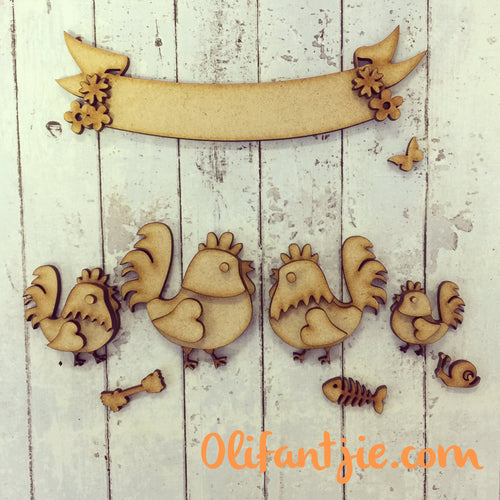 FA010 - MDF Rooster / Chicken Family Set - Olifantjie - Wooden - MDF - Lasercut - Blank - Craft - Kit - Mixed Media - UK