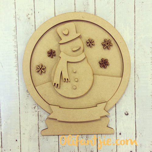 CH031 - MDF Snowman and Snowflakes Christmas Snow Globe - Olifantjie - Wooden - MDF - Lasercut - Blank - Craft - Kit - Mixed Media - UK
