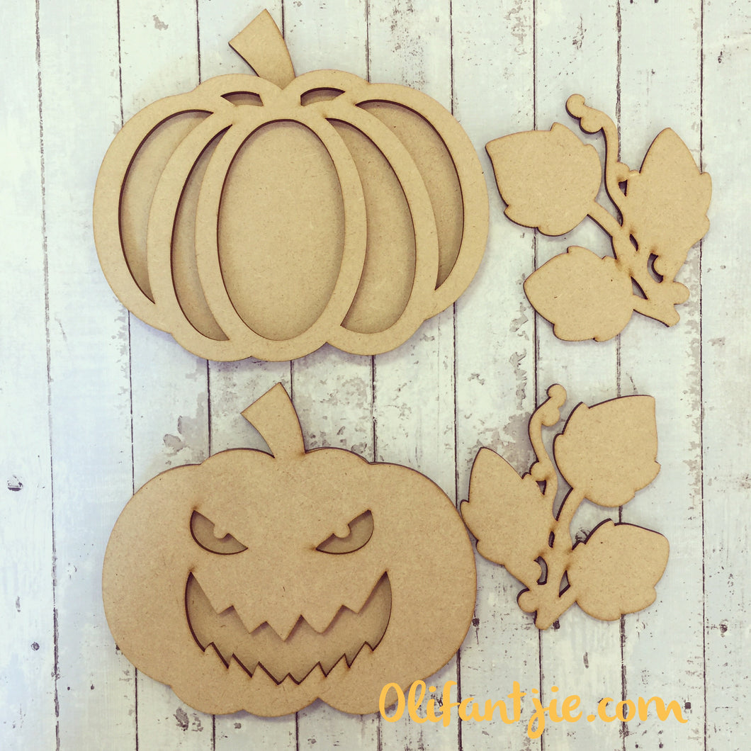 OL093 - MDF Halloween Pumpkins - Set of 2 Kits - Olifantjie - Wooden - MDF - Lasercut - Blank - Craft - Kit - Mixed Media - UK