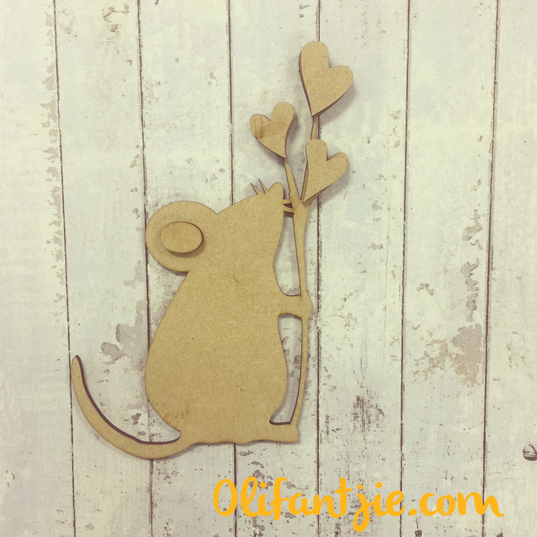 OL219 - MDF Sweet Mouse with Hearts - Olifantjie - Wooden - MDF - Lasercut - Blank - Craft - Kit - Mixed Media - UK
