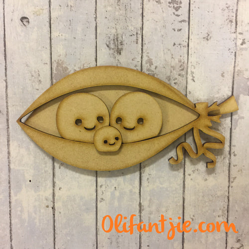 OL146 - MDF Peas in a Pod with Baby - Olifantjie - Wooden - MDF - Lasercut - Blank - Craft - Kit - Mixed Media - UK