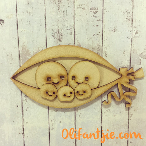 OL145 - MDF Peas in a Pod with 3 Babies - Olifantjie - Wooden - MDF - Lasercut - Blank - Craft - Kit - Mixed Media - UK