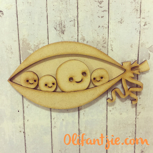 OL143 - MDF Peas in a Pod with 1 Adult and 3 Babies - Olifantjie - Wooden - MDF - Lasercut - Blank - Craft - Kit - Mixed Media - UK