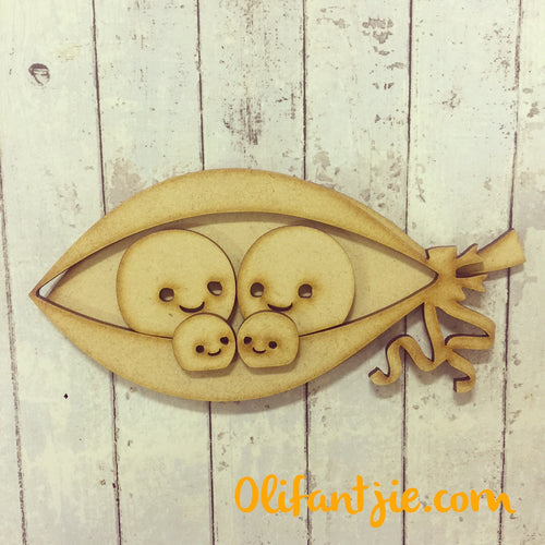 OL144 - MDF Peas in a Pod with 2 Babies - Olifantjie - Wooden - MDF - Lasercut - Blank - Craft - Kit - Mixed Media - UK
