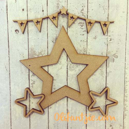 Sale OL195 - MDF Star Set - Olifantjie - Wooden - MDF - Lasercut - Blank - Craft - Kit - Mixed Media - UK