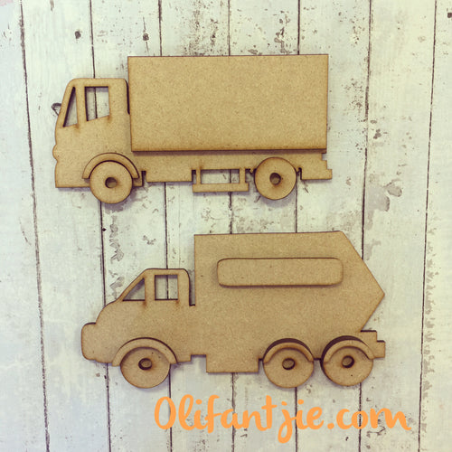 Sale OL184 - MDF Trucks - Set of 2 - Olifantjie - Wooden - MDF - Lasercut - Blank - Craft - Kit - Mixed Media - UK