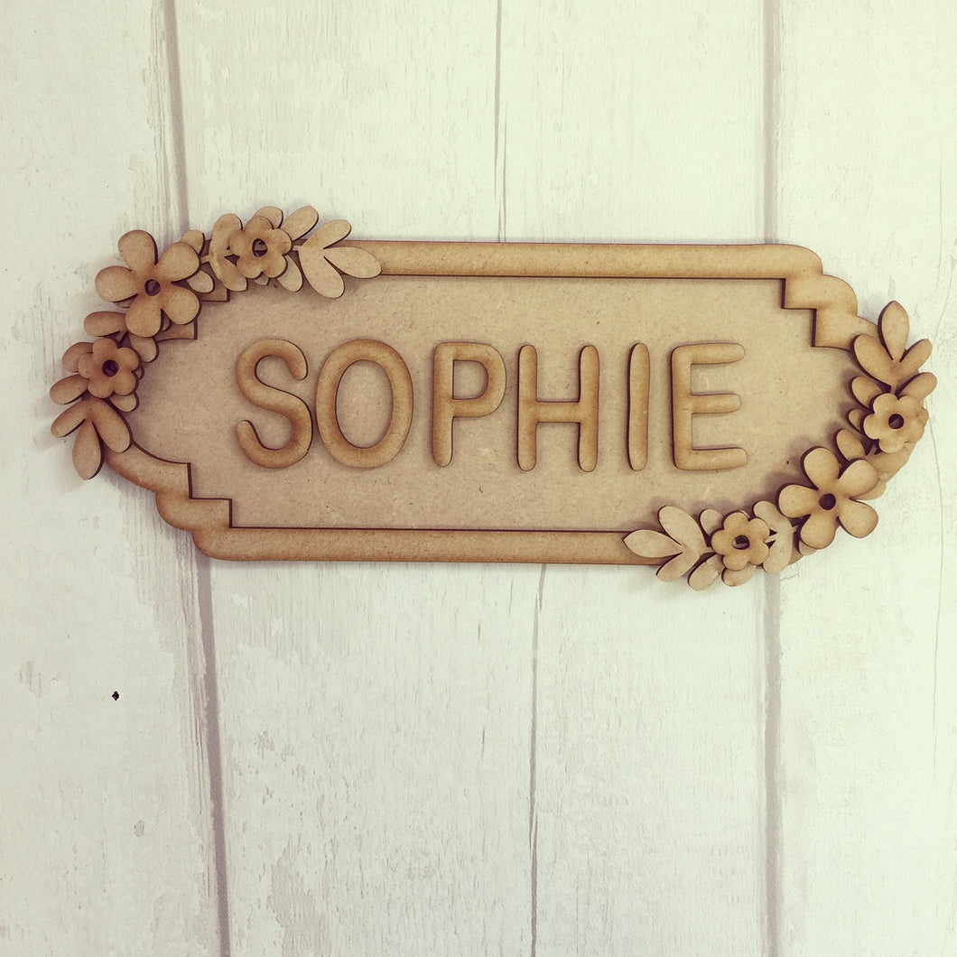 SS008 - MDF Floral Theme Personalised Street Sign - Medium (8 letters) - Olifantjie - Wooden - MDF - Lasercut - Blank - Craft - Kit - Mixed Media - UK
