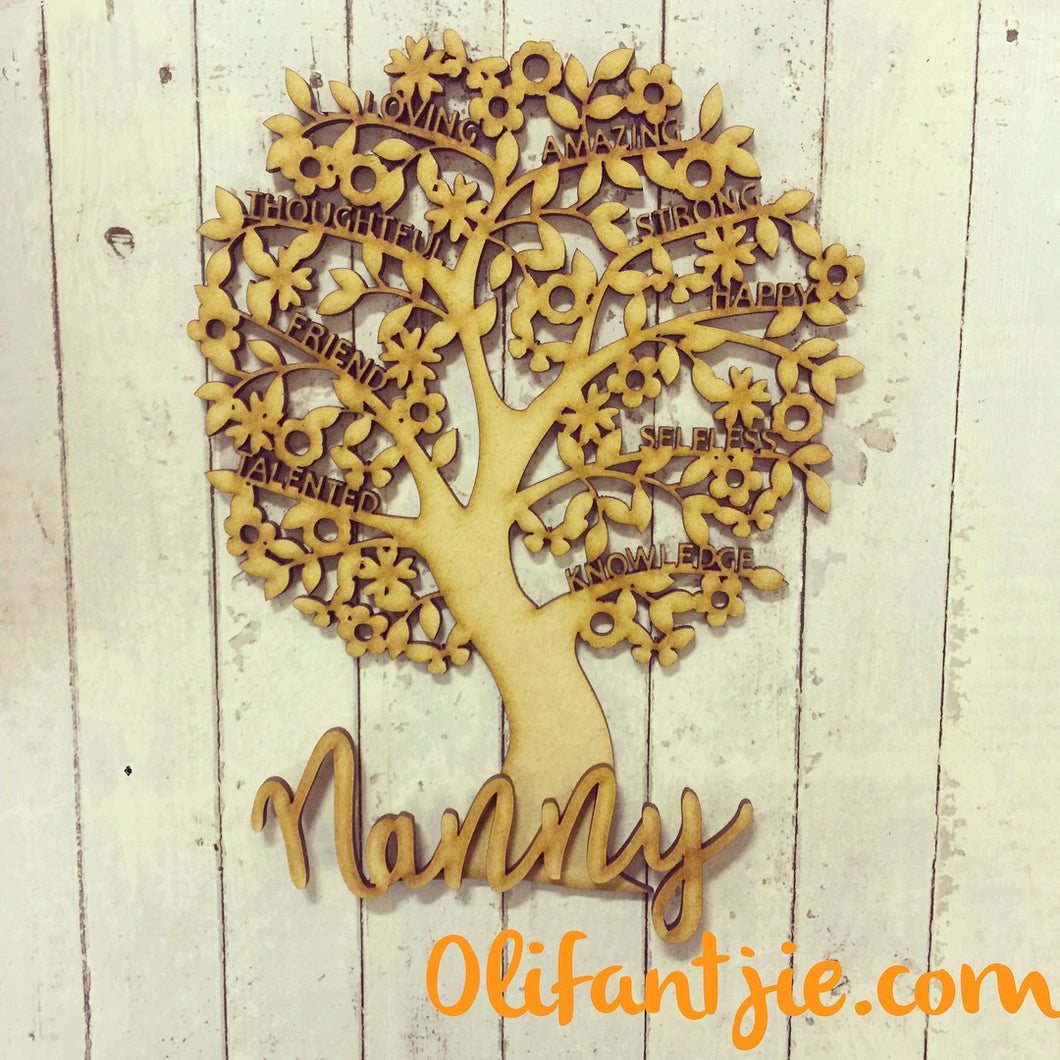 OL225 - MDF Tree Filled with Inspirational Words with Separate Wording (choice of word for base) - Olifantjie - Wooden - MDF - Lasercut - Blank - Craft - Kit - Mixed Media - UK
