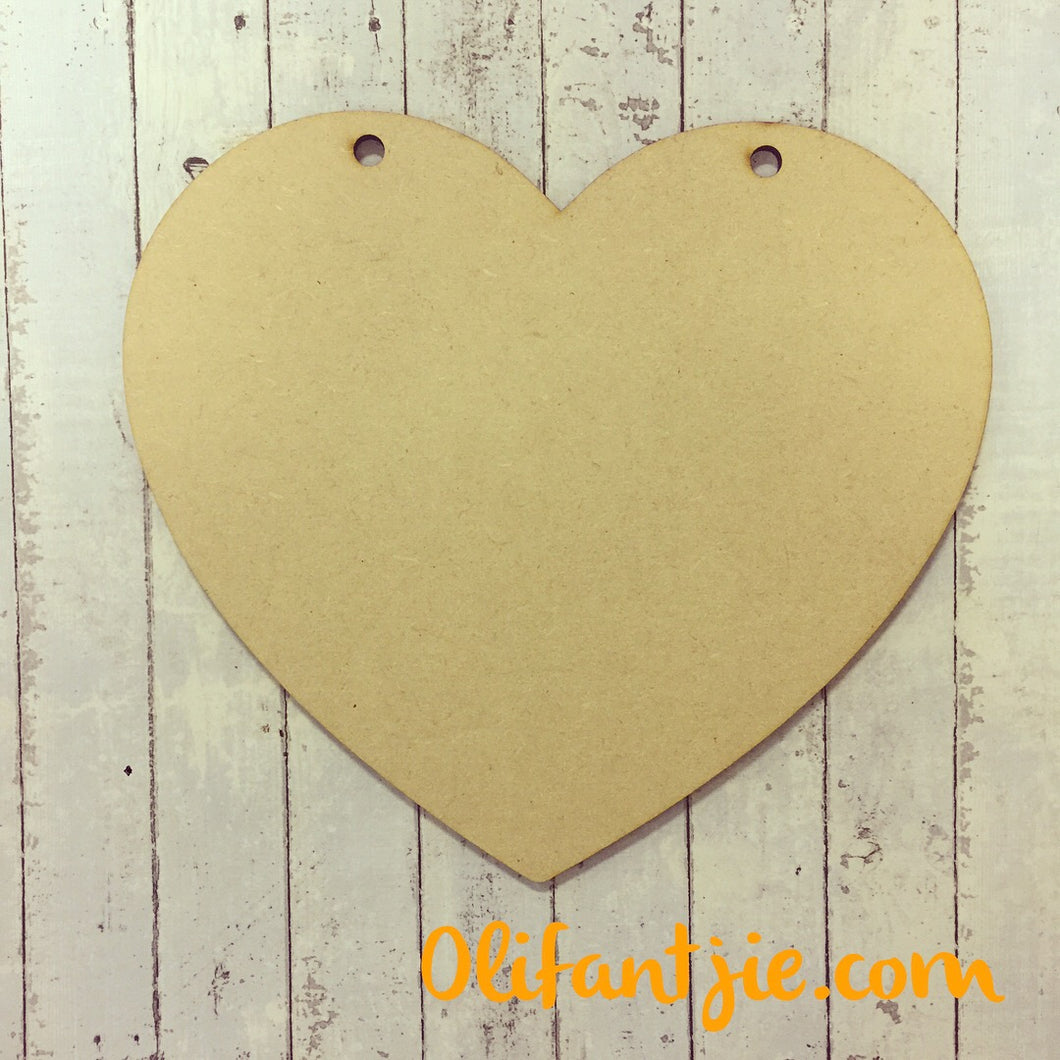 OL099 - MDF Heart Shaped Hanging Blank Plaque - Olifantjie - Wooden - MDF - Lasercut - Blank - Craft - Kit - Mixed Media - UK
