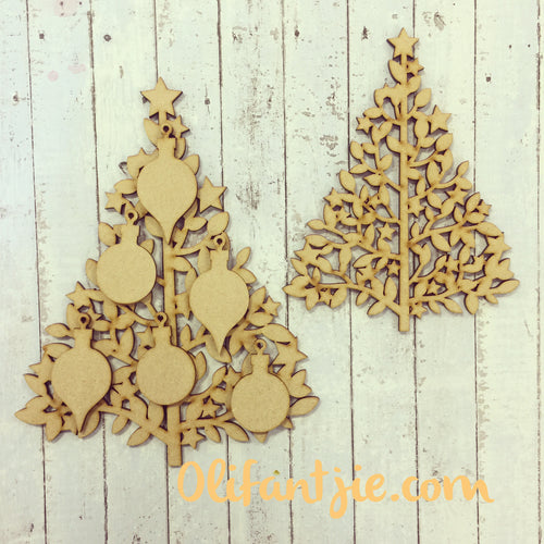 CH005 - MDF Christmas Family Tree with Baubles - Olifantjie - Wooden - MDF - Lasercut - Blank - Craft - Kit - Mixed Media - UK