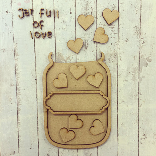 MJ004 - MDF Jar of Love with Hearts - Open Jar - Olifantjie - Wooden - MDF - Lasercut - Blank - Craft - Kit - Mixed Media - UK
