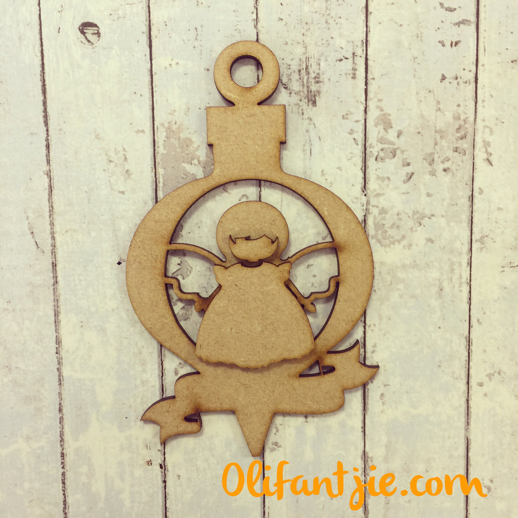 CH001 - MDF Angel Fairy Bauble with Banner - Olifantjie - Wooden - MDF - Lasercut - Blank - Craft - Kit - Mixed Media - UK
