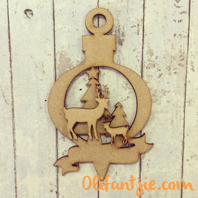 Sale CH014 - MDF Christmas Reindeer Bauble with Banner - Olifantjie - Wooden - MDF - Lasercut - Blank - Craft - Kit - Mixed Media - UK
