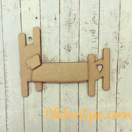 OL009 - MDF Bed Frame with Pillow & Blanket - Olifantjie - Wooden - MDF - Lasercut - Blank - Craft - Kit - Mixed Media - UK