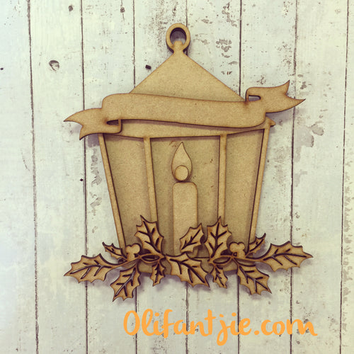 CH011 - MDF Christmas Lantern with Banner - Olifantjie - Wooden - MDF - Lasercut - Blank - Craft - Kit - Mixed Media - UK