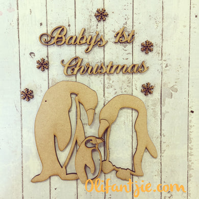 Sale CH025 - MDF Penguin Family Baby's First Christmas - Olifantjie - Wooden - MDF - Lasercut - Blank - Craft - Kit - Mixed Media - UK