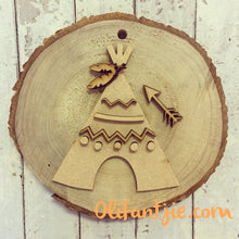 OL044 - MDF Circles and Stripes Teepee - with Mdf Wood Slice - Olifantjie - Wooden - MDF - Lasercut - Blank - Craft - Kit - Mixed Media - UK