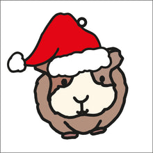 OL2580 - MDF Doodle Animal Hanging - Guinea Pig1 Santa Hat - With or Without Banner - Olifantjie - Wooden - MDF - Lasercut - Blank - Craft - Kit - Mixed Media - UK