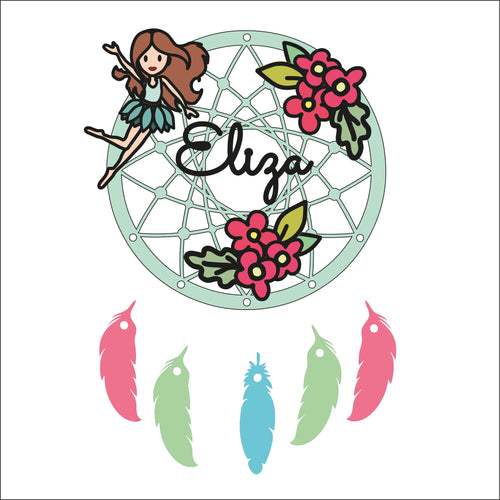 DC105 - MDF Doodle Flower Fairy Dream Catcher Style 1 - with Initial or Wording - Olifantjie - Wooden - MDF - Lasercut - Blank - Craft - Kit - Mixed Media - UK