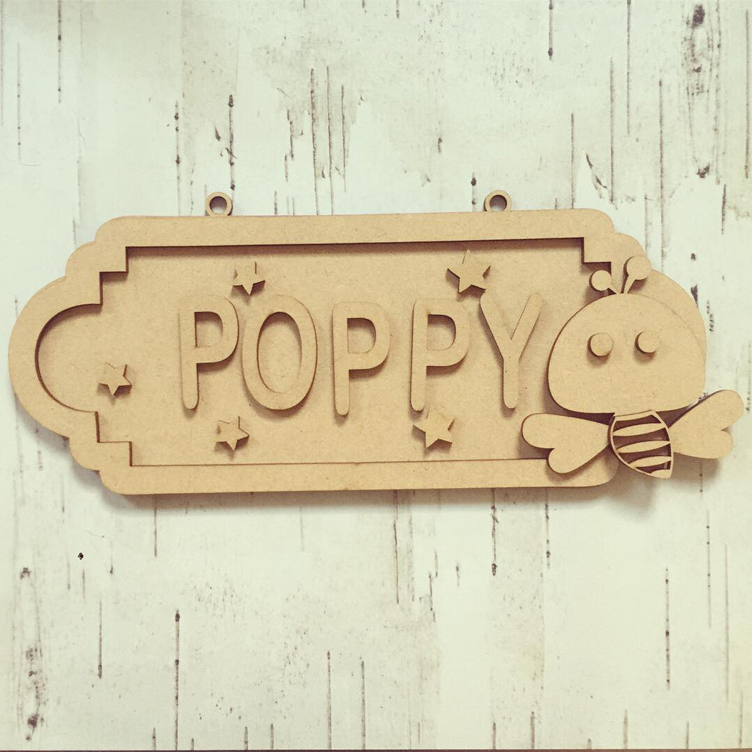 SS057 - MDF Bee Theme Personalised Street Sign - Small (6 letters) - Olifantjie - Wooden - MDF - Lasercut - Blank - Craft - Kit - Mixed Media - UK