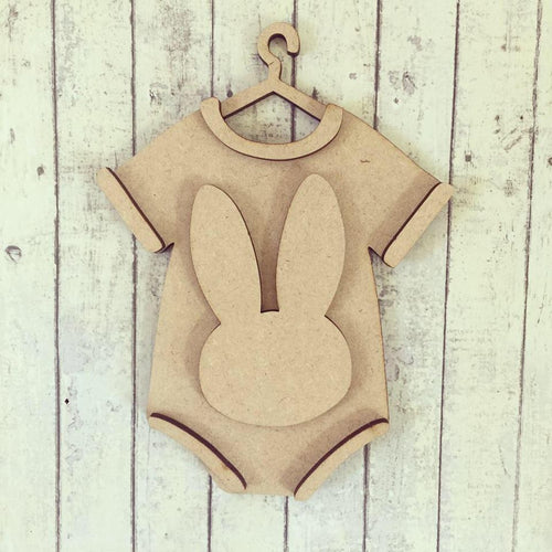 SJ095 - MDF Rabbit / Bunny Baby Grow Hanging - Olifantjie - Wooden - MDF - Lasercut - Blank - Craft - Kit - Mixed Media - UK