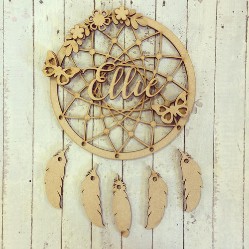 DC008 - MDF Butterfly Dream Catcher - with Initial, Initials, Name or Wording - Olifantjie - Wooden - MDF - Lasercut - Blank - Craft - Kit - Mixed Media - UK