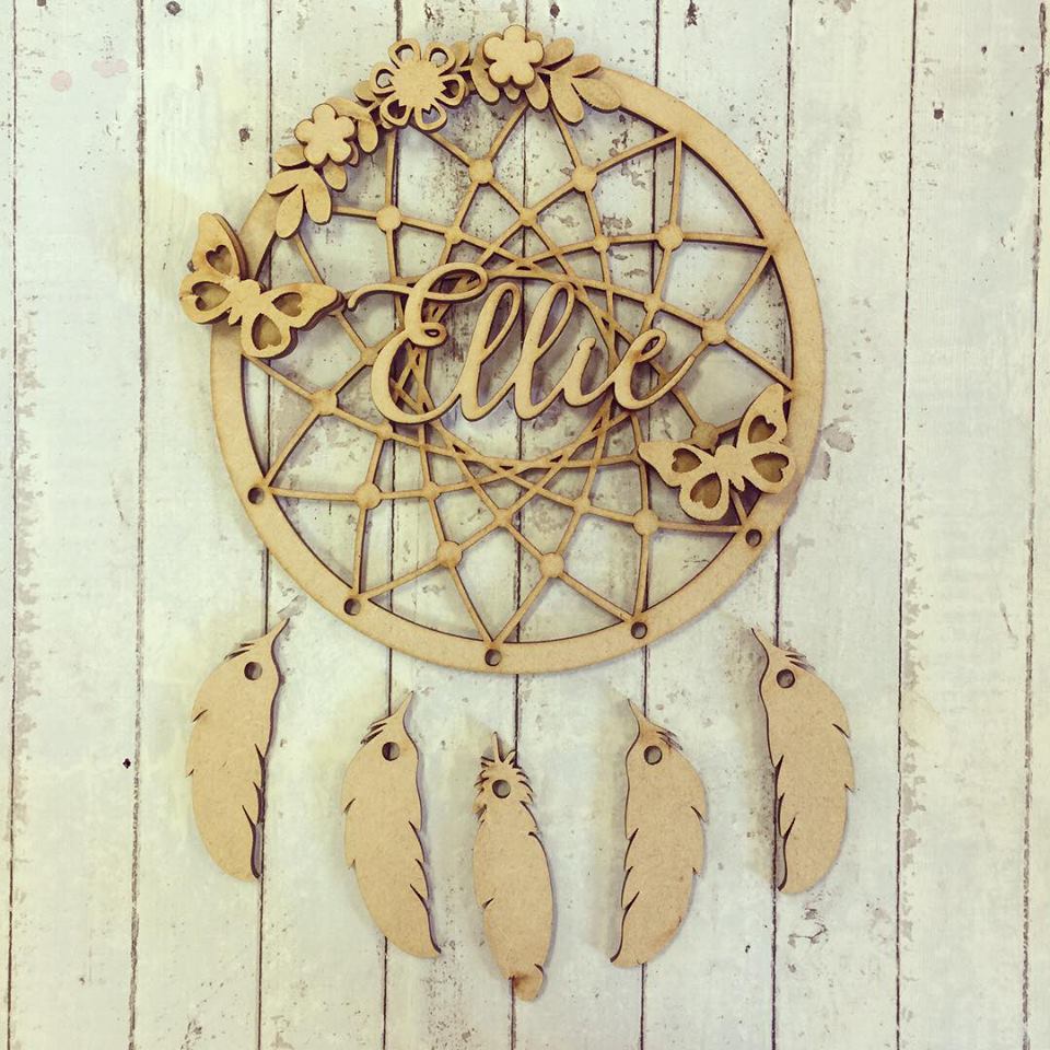 DC008 - MDF Butterfly Dream Catcher - with Initial, Initials, Name or Wording - Olifantjie - Wooden - MDF - Lasercut - Blank - Craft - Kit - Mixed Media - UK