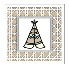 OL1828 - MDF Rattan effect square plaque with doodle Tribal - Teepee - Olifantjie - Wooden - MDF - Lasercut - Blank - Craft - Kit - Mixed Media - UK