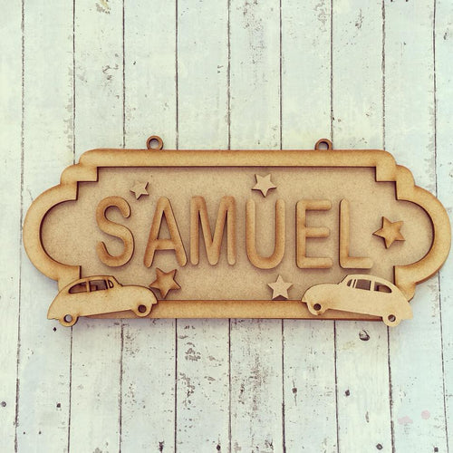 SS052 - MDF Cars Personalised Street Sign - Small (6 letters) - Olifantjie - Wooden - MDF - Lasercut - Blank - Craft - Kit - Mixed Media - UK