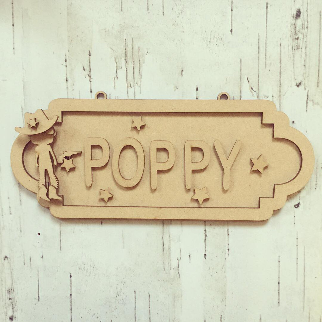 SS058 - MDF Cowboy Theme Personalised Street Sign - Small (6 letters) - Olifantjie - Wooden - MDF - Lasercut - Blank - Craft - Kit - Mixed Media - UK