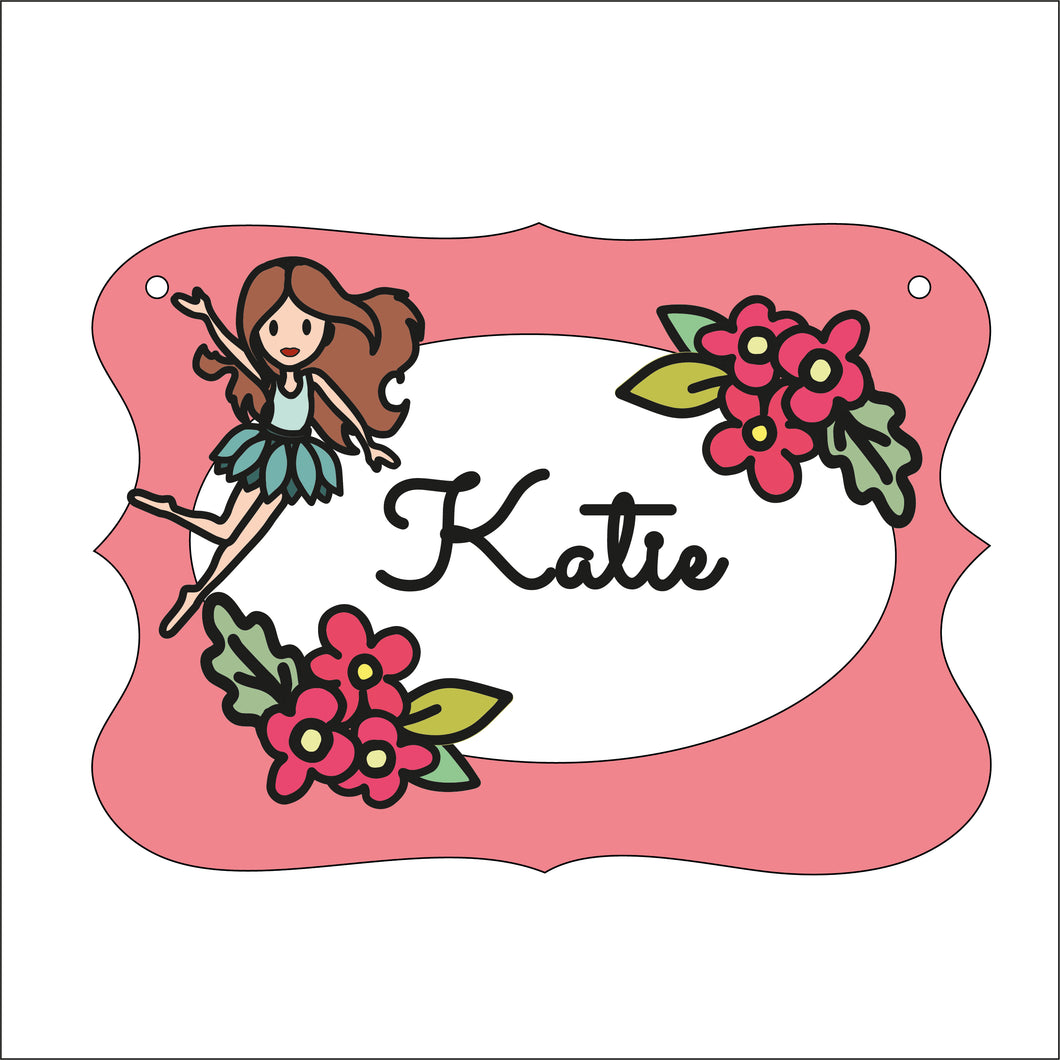 OP121 - MDF Doodle Flower Fairy Themed Personalised Plaque - Olifantjie - Wooden - MDF - Lasercut - Blank - Craft - Kit - Mixed Media - UK