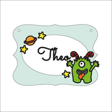 OP104 - MDF Doodle Space alien Monster Themed Personalised Plaque - Style 1 - Olifantjie - Wooden - MDF - Lasercut - Blank - Craft - Kit - Mixed Media - UK