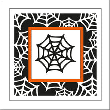 OL1885 - MDF Halloween Spider Web effect square plaque with doodle - Spider Web - Olifantjie - Wooden - MDF - Lasercut - Blank - Craft - Kit - Mixed Media - UK