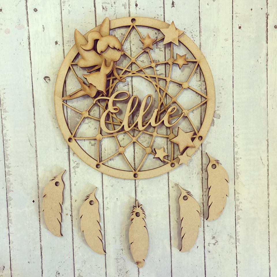 DC032 - MDF Fairy Dream Catcher - with Initial, Initials, Name or Wording - Olifantjie - Wooden - MDF - Lasercut - Blank - Craft - Kit - Mixed Media - UK