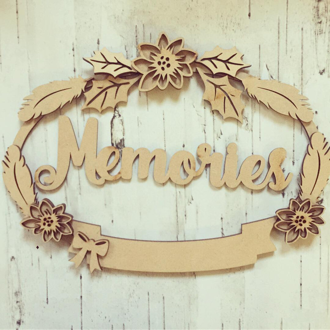 CH063 - MDF Oval Feather Holly Poinsettia Wreath - Two Sizes & Wording Choice - Olifantjie - Wooden - MDF - Lasercut - Blank - Craft - Kit - Mixed Media - UK