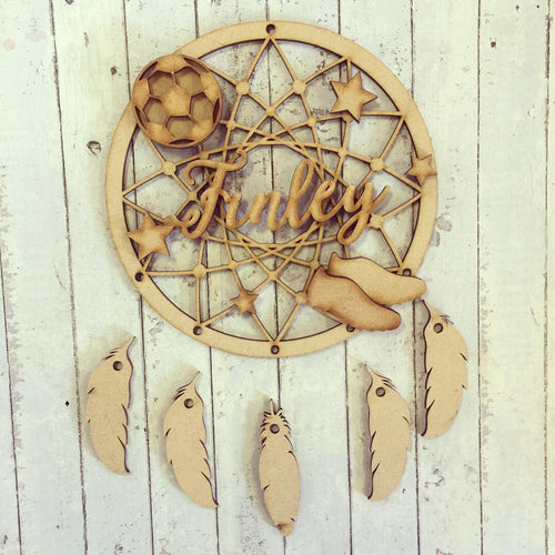 DC033 - MDF Football Dream Catcher - with Initial, Initials, Name or Wording - Olifantjie - Wooden - MDF - Lasercut - Blank - Craft - Kit - Mixed Media - UK