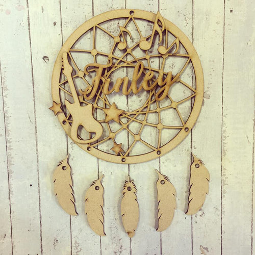 DC035 - MDF Guitar music Dream Catcher - with Initial, Initials, Name or Wording - Olifantjie - Wooden - MDF - Lasercut - Blank - Craft - Kit - Mixed Media - UK