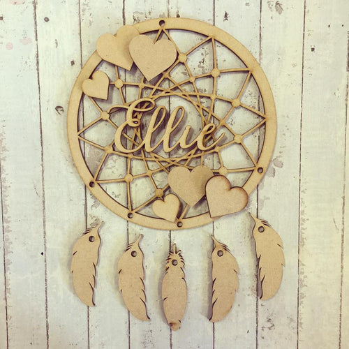 DC029 - MDF Hearts Dream Catcher - with Initial, Initials, Name or Wording - Olifantjie - Wooden - MDF - Lasercut - Blank - Craft - Kit - Mixed Media - UK