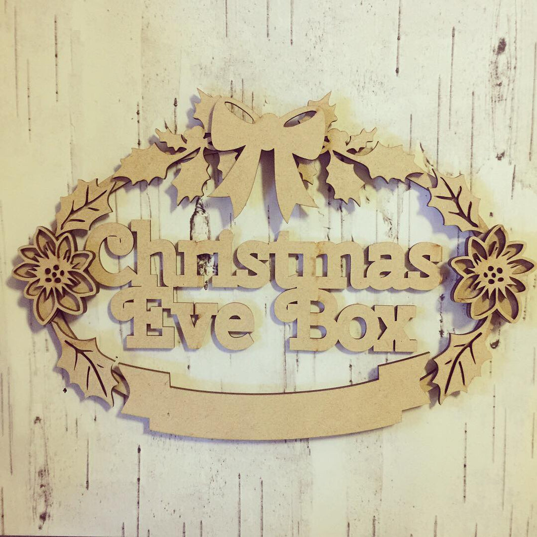 CH068 - MDF Oval Holly and Poinsettia Christmas Wreath - Two Sizes & Wording Choice - Olifantjie - Wooden - MDF - Lasercut - Blank - Craft - Kit - Mixed Media - UK