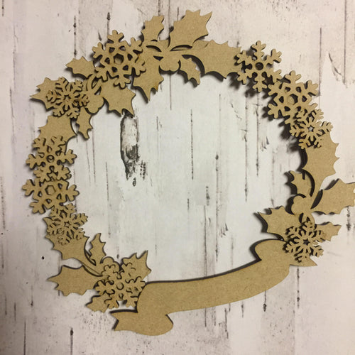 CH054 - MDF Snowflake Christmas Holly Wreath - Olifantjie - Wooden - MDF - Lasercut - Blank - Craft - Kit - Mixed Media - UK