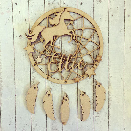 DC030 - MDF Horse Dream Catcher - with Initial, Initials, Name or Wording - Olifantjie - Wooden - MDF - Lasercut - Blank - Craft - Kit - Mixed Media - UK